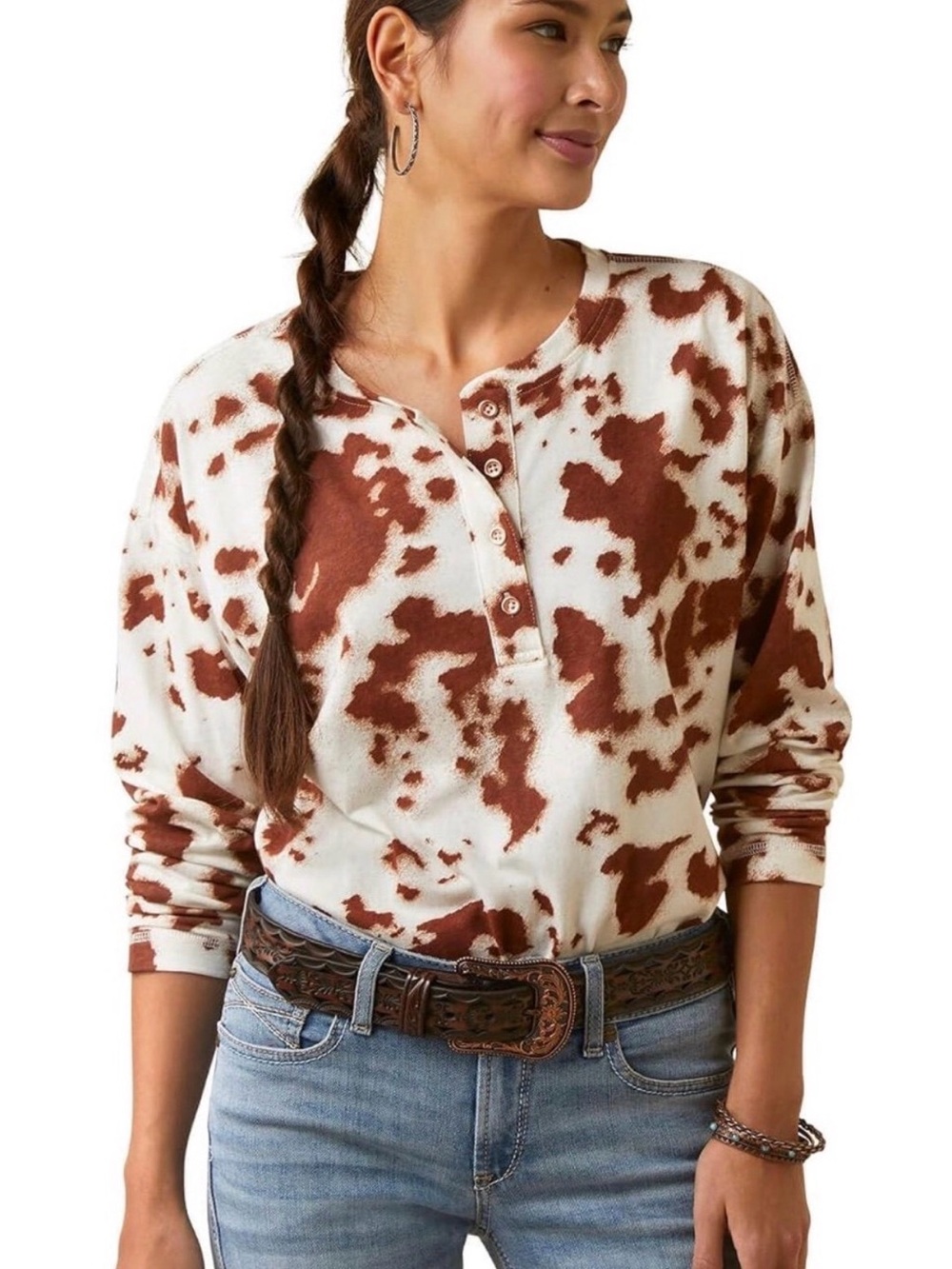 Ariat Cowhide Pony Print Relaxed Henley Shirt- XL